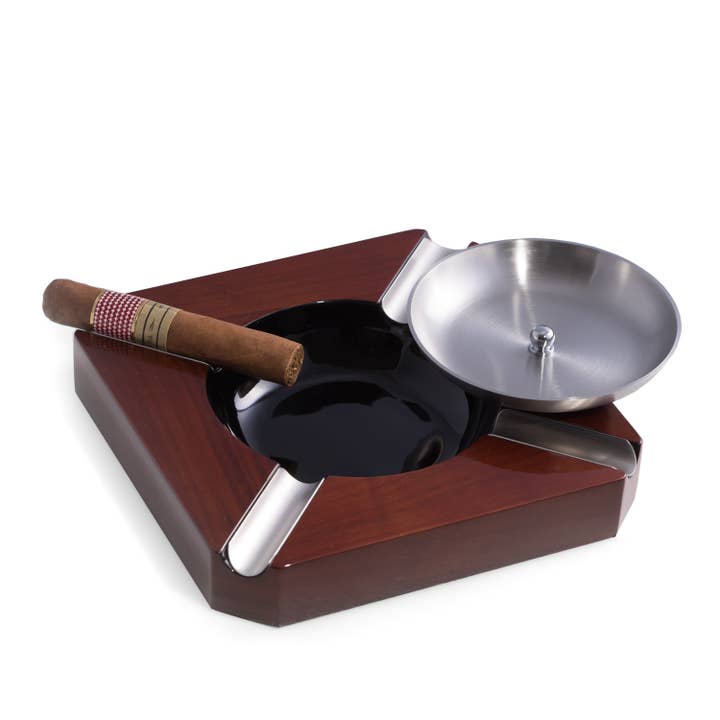 4 Cigar Lacquered Walnut Wood Ashtray for wholesale by BeyBerk International