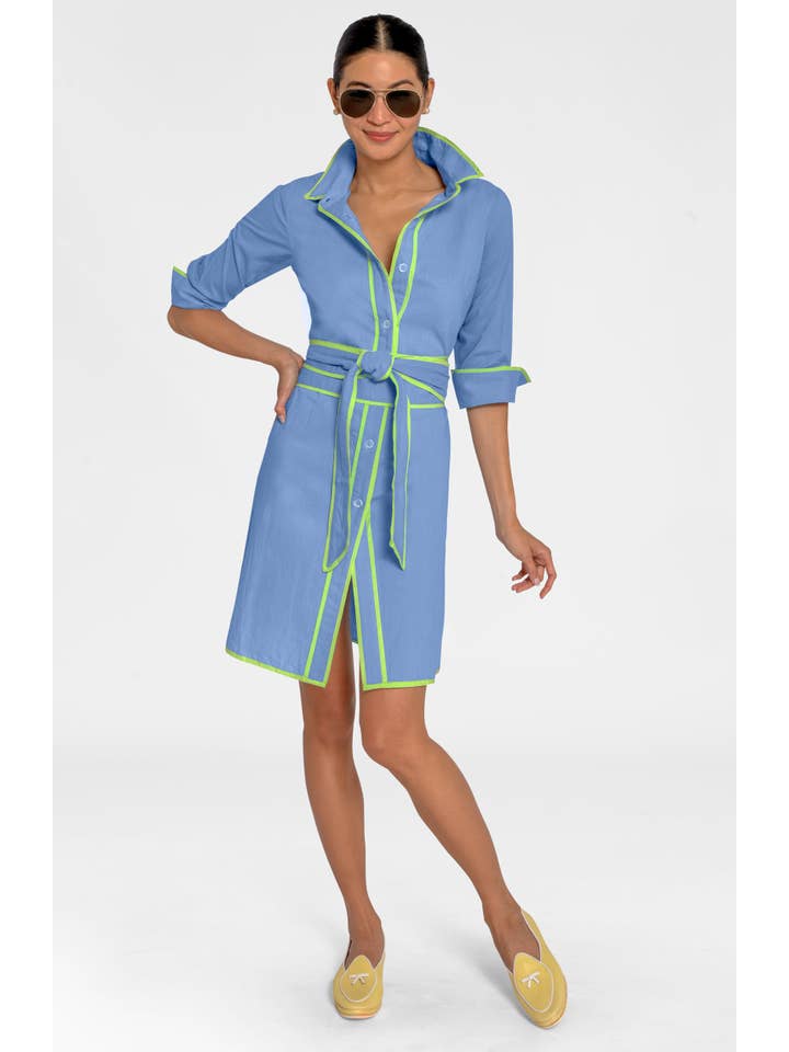 Turquoise Shirt Tails Short Dress - Cotton for wholesale on Faire