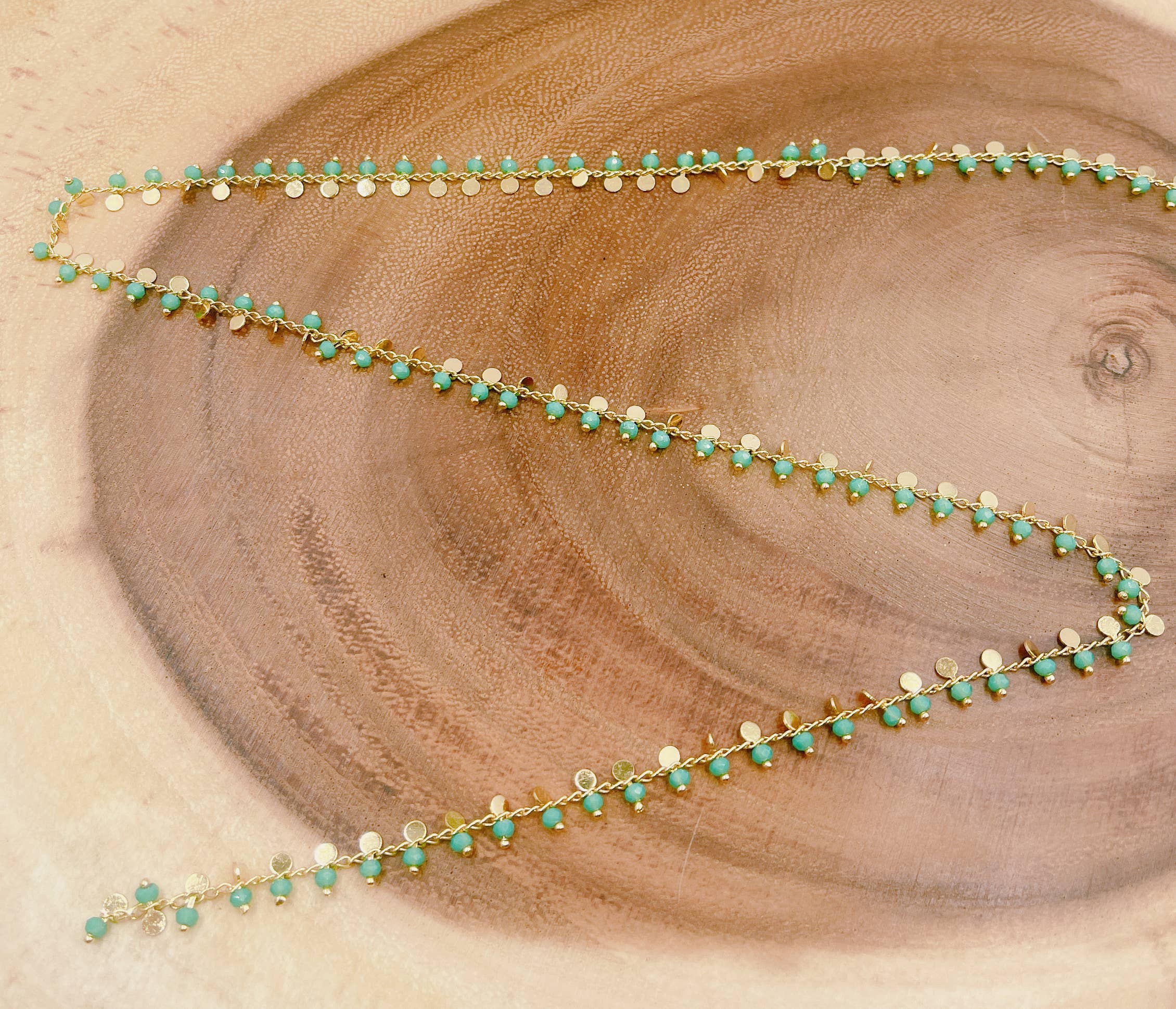 Beads Creation - Wholesale Beaded/Pearl Necklace - Turquoise Crystal Beaded Chain By CH2262