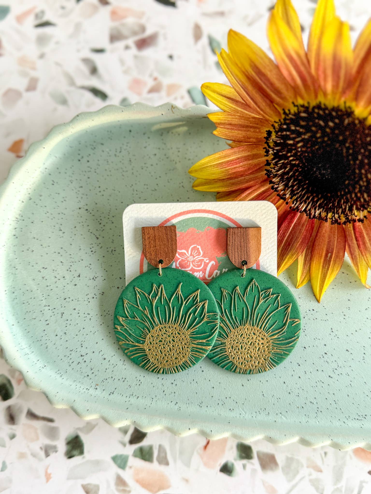 Anam Cara Clay Goods - Wholesale Dangle Earrings - Sunflower Edge Drops Polymer Clay Earrings3