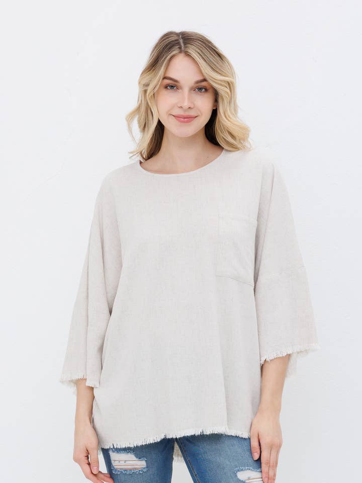 Top aus Leinen und Baumwolle mit gewaschenem Rand für den Großhandel von Dolly Jolly