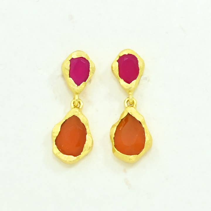 Schmuckoo Berlin - Wholesale Dangle Earrings - Aveline Earring Gold Plated - Carnelian & Pink Fuchsia Onyx