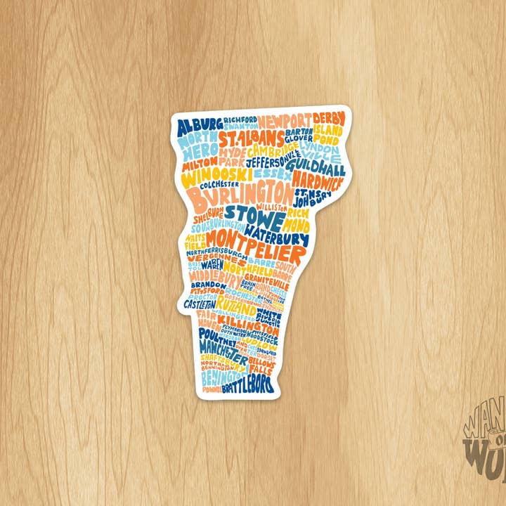 Wander On Words - Wholesale Sticker - Hand-Lettered Vermont Towns Map Sticker3