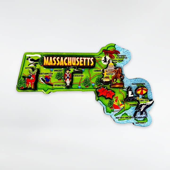 Aimant de carte dessinée du Massachusetts pour la vente par Commonwealth Souvenirs