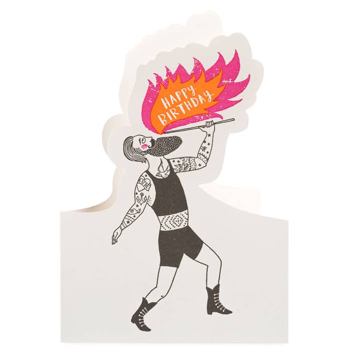 Happy Birthday Fire Breather | Letterpress Cards | Cut-Out for wholesale by Archivist Gallery | UK