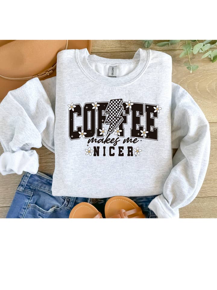 Coffee makes me nicer crewneck sweatshirt / tee for wholesale by 4 little hearts