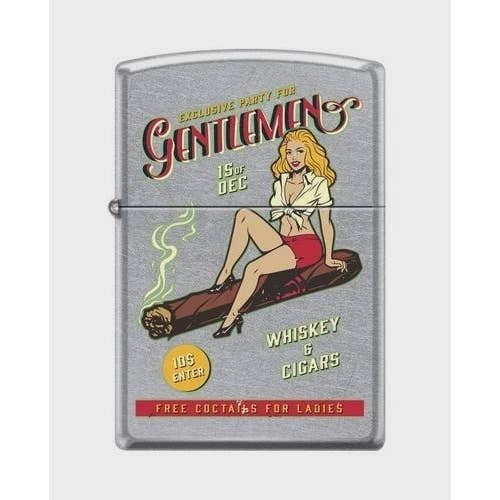 Gentlemen's Club Sexy Whiskey & Cigar Girl Pinup Zippo Light for wholesale by Lighter King