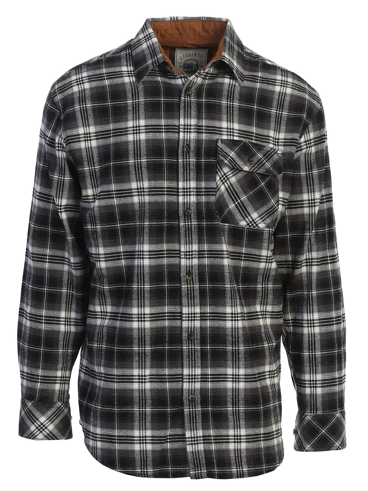 b-one inc - Wholesale Button Down Shirt - Men's - Men's Flannel Button Up Shirt with Corduroy Contrast GB-LS94FC9