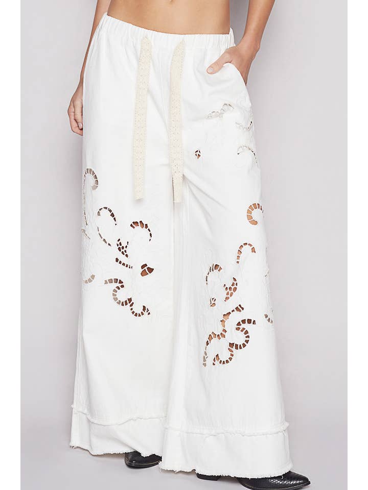 Pol Clothing - Wholesale Pants - Women's - Vintage washing outseam woven twill wide pants