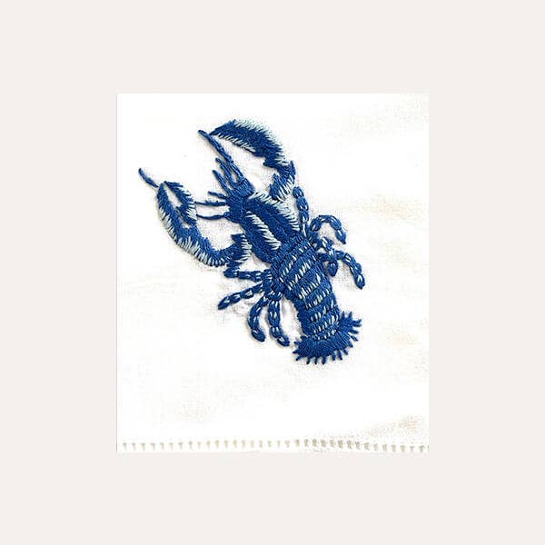 Wildflower Blue - Vente Serviettes de table en tissu - Serviette de table brodée à la main - Homard/Bleu Pacifique