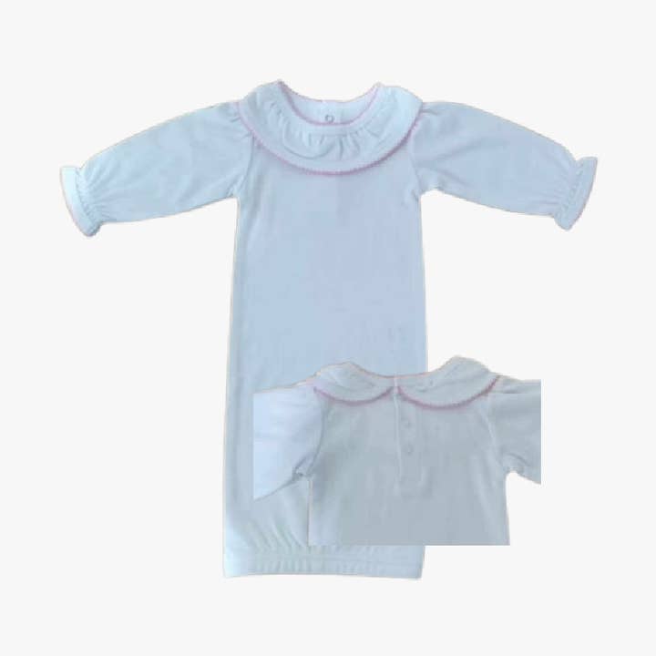Picot Trim / Ruffle Collar Day Gown Baby Gift, Embroidery for wholesale by Zsa Zsa & LoLLi Monogram Blanks