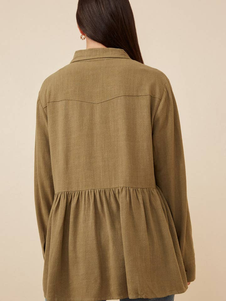 Hayden LA - Wholesale Button Down Shirt - Women's - Womens Linen Blend Peplum Button Up Shirt7