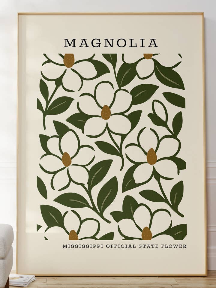 Mississippi State Flower Art Print – Magnolia for wholesale by The FlatFile Society