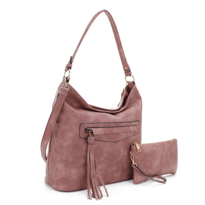 MiMi Wholesale - Wholesale Shoulder Bag - Women's - FC20495 Eliza Front Tassel Pocket 2 in 1 Hobo Shoulder Bag S5