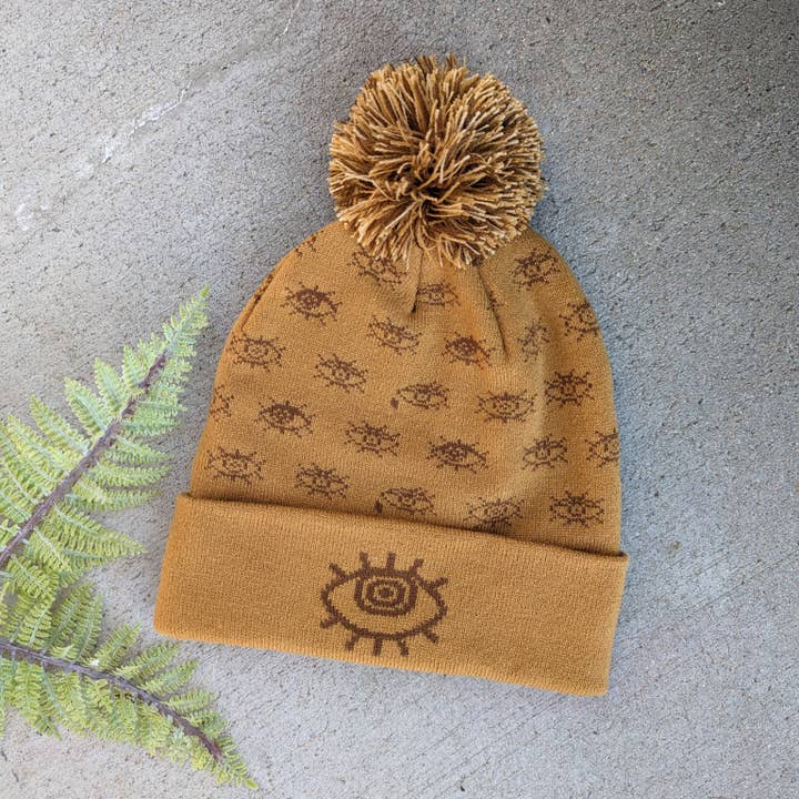 berretto | bulbo oculare - cappello in maglia acrilica arancione con motivo a occhio per la vendita all'ingrosso da parte di ilikesara | art + goods