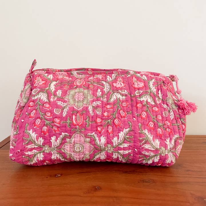 Magenta bloktrykspung for engroshandel hos Kalyana Textiles