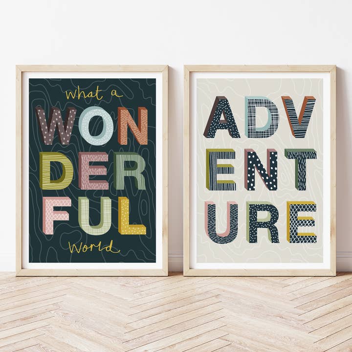 TYPOGRAPHY PRINTS | WONDERFUL | ADVENTURE for wholesale by Rankidoodle Printshop