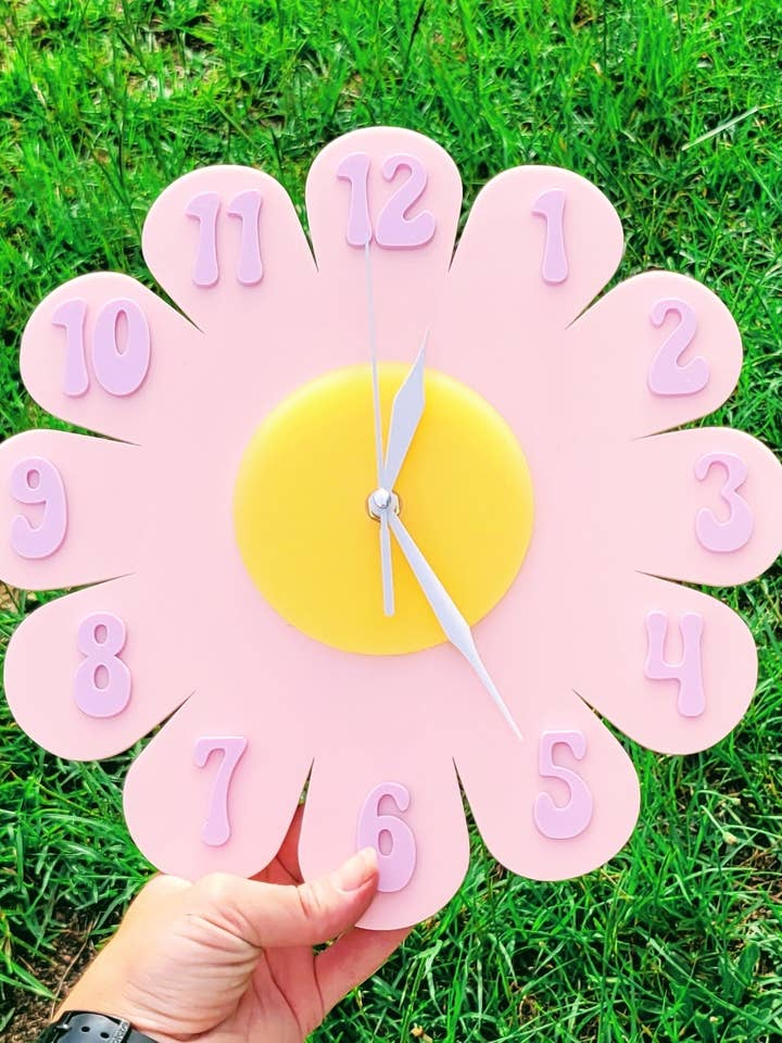 Baby Pink Daisy Wall Clock for wholesale by Shelfish Modern