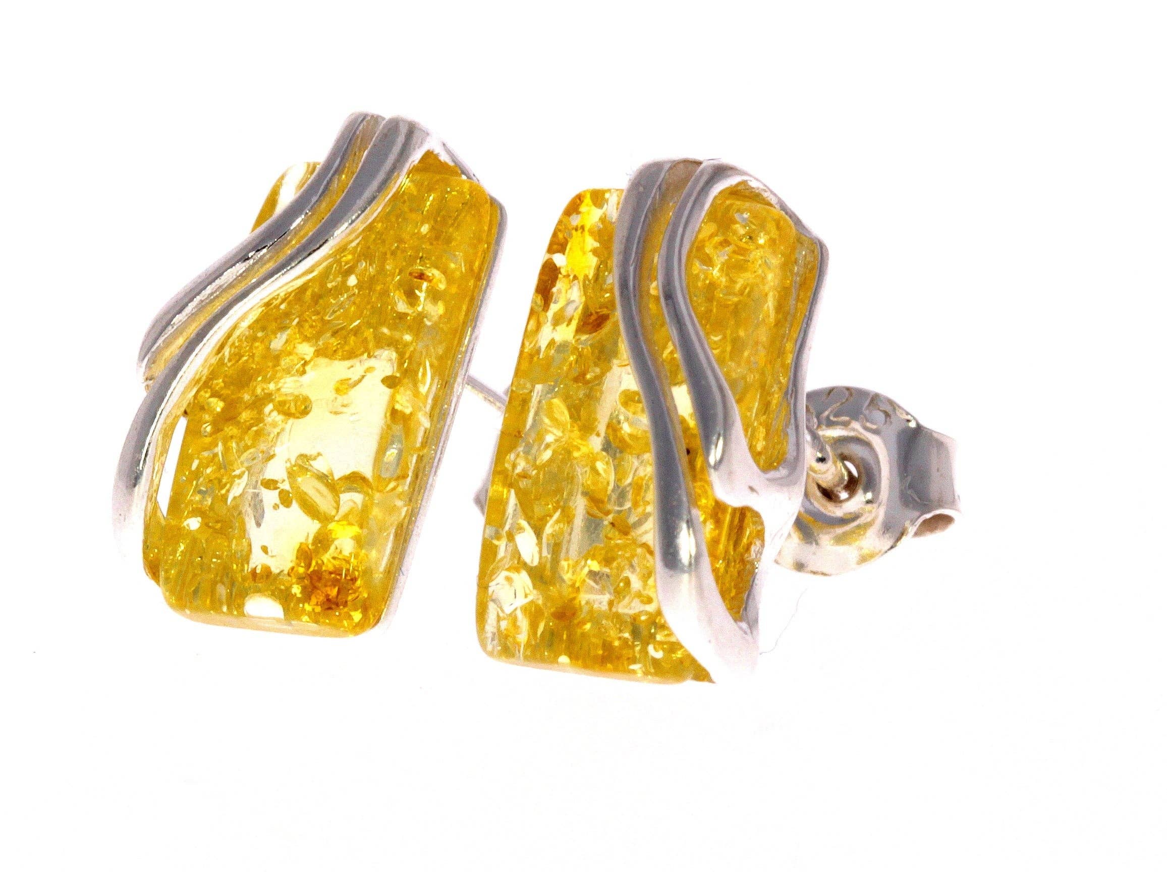 SilverAmber Jewellery - Wholesale Stud/Post Earrings - 925 Sterling Silver & Baltic Amber Modern Studs Earrings - GL00513