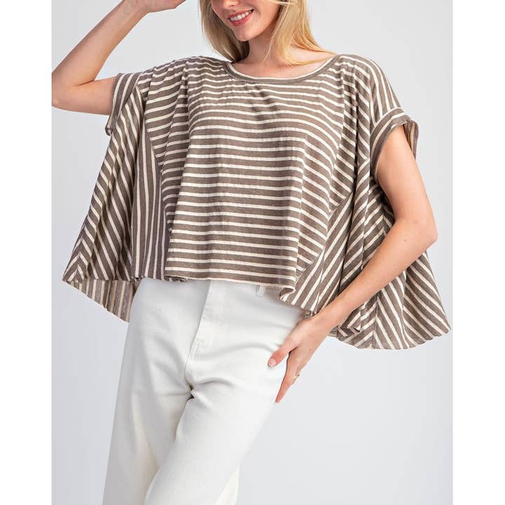 11501 Top de Manga Curta às Riscas Lavado Suave por atacado de Coloring You