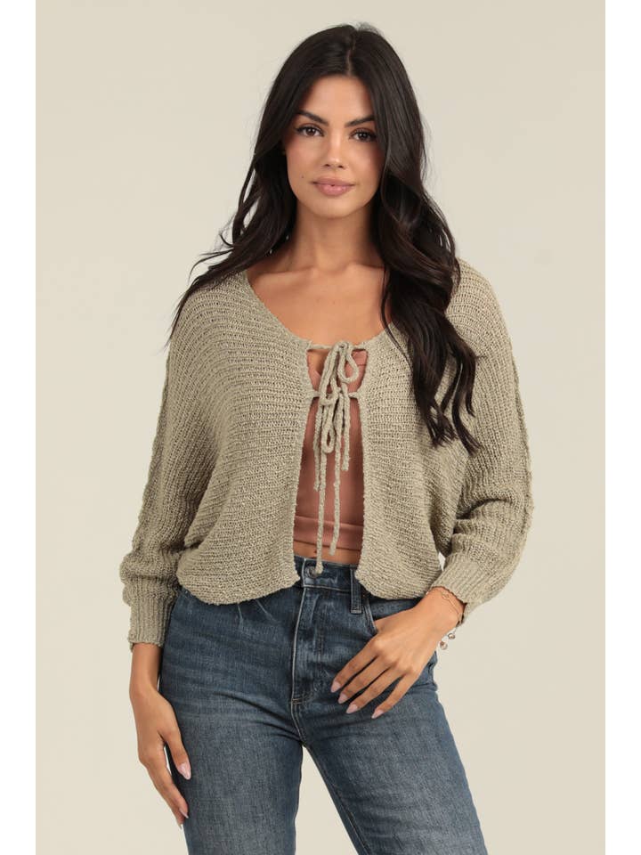 ANGIE - Wholesale Cardigan - Women's - XHT54-ASIS TWO TIE FRONT BAT WING LIGHT WEIGHT CARDIGAN SWEA4