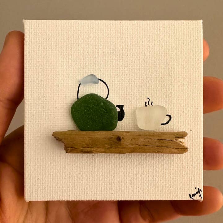 Miniature Beach glass & Driftwood tea room art, coffee theme for wholesale by Craftify Mom