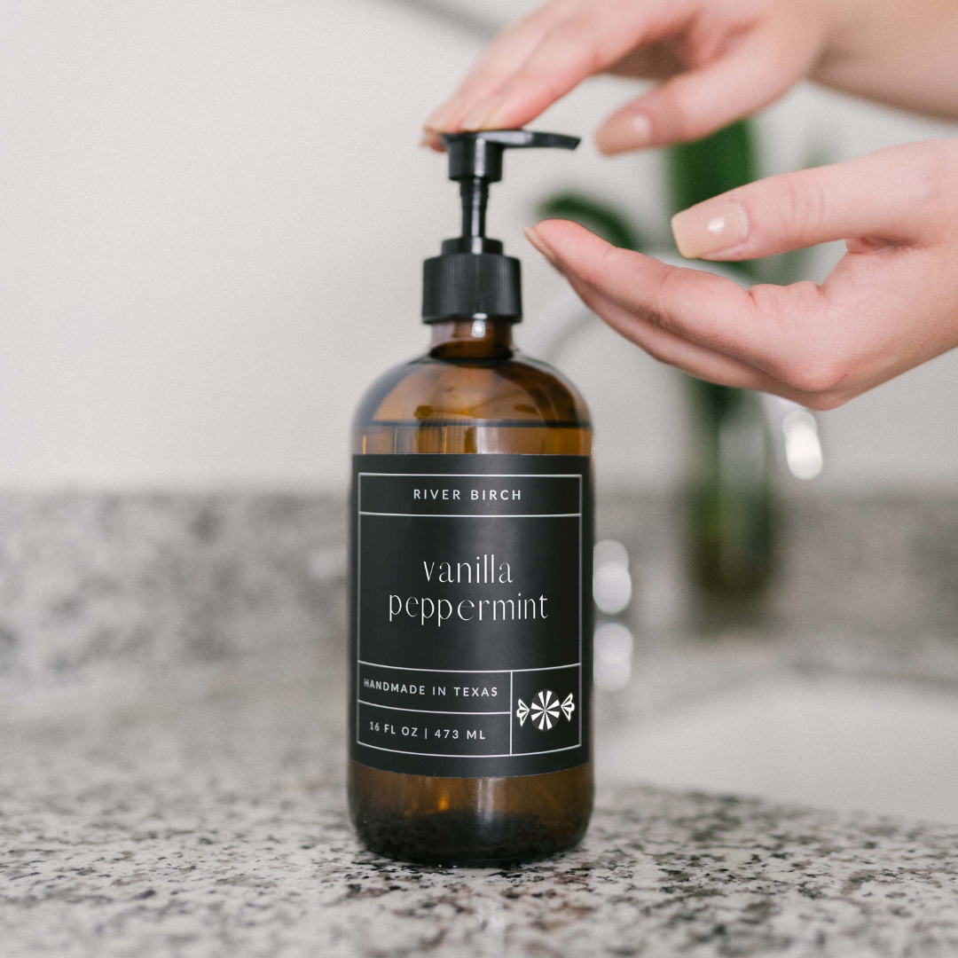 River Birch Candles – Sabonete para as mãos por atacado – Baunilha Hortelã-pimenta - 16oz Frasco Âmbar Sabonete-Feito à Mão-Lavar as Mãos3