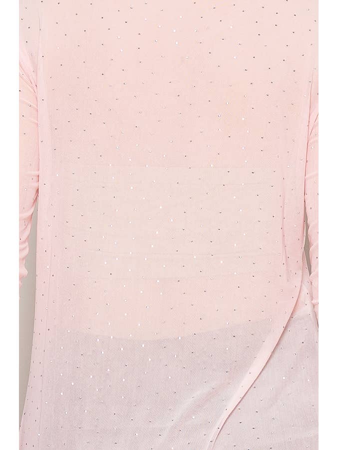 Rosa Blusa Comprida de Malha Transparente com Detalhes Brilhantes – 4847ROSA para venda a revendedores na Faire3