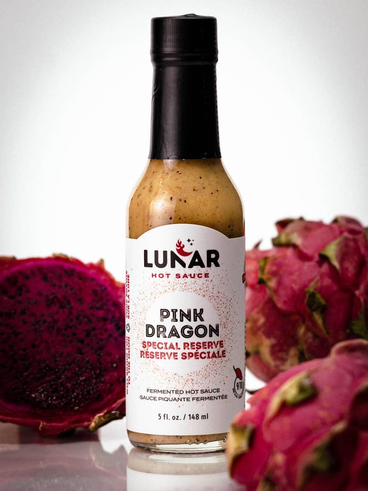 PINK DRAGON GHOST PEPPER SAUCE (SPECIAL RESERVE) 9/10 for wholesale by Lunar Hot Sauce