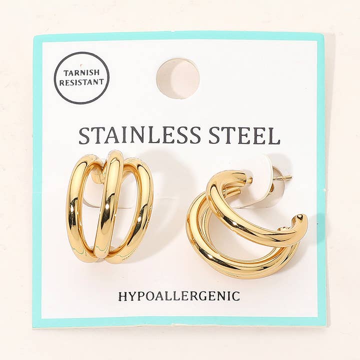 Sensibling Corp. - Wholesale Hoop Earrings - Stainless Steel Triple Hoop Earrings1