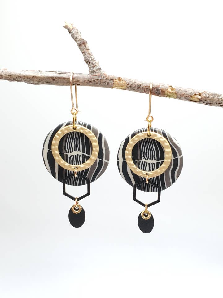 Brincos Barro Preto & Ouro, Zebra por atacado de Jezabel Adornment