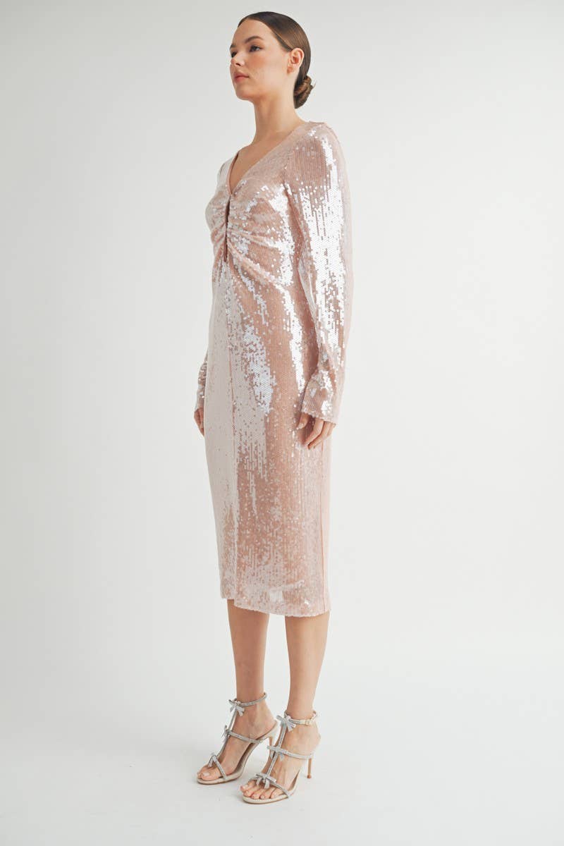 Rose Robe Midi Moulante à Paillettes en vente sur Faire12