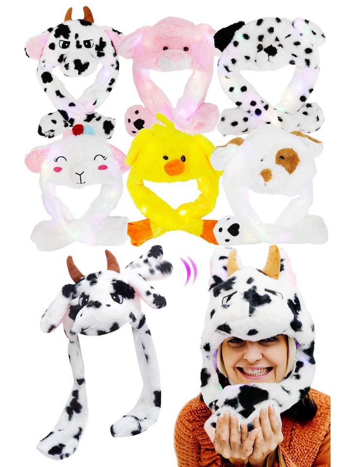 Cap Zone - Wholesale Costume - Women's - Farm Animal Pals LED Light-Up Ear Moving Hat
