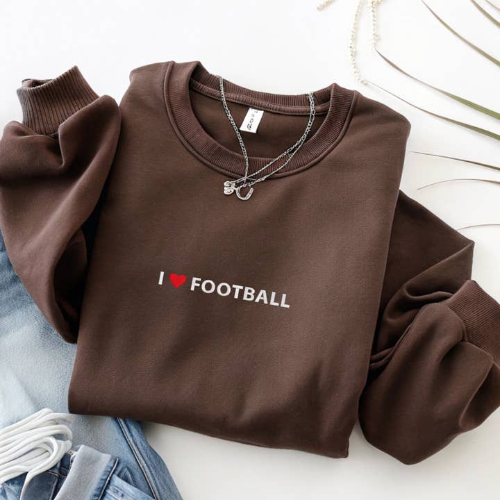 Sweat-shirt minimaliste brodé "J'aime le football" Jour de match pour la vente par P E T I T R U E