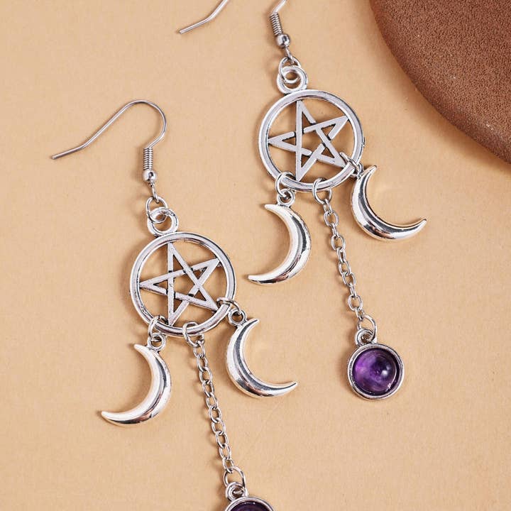 Katinki - Wholesale Dangle Earrings - Mystic Pentagram Moon Dangle Earrings2
