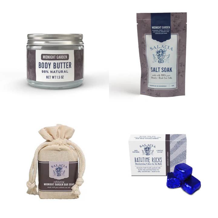 Midnight Garden Assorted Bundle for wholesale by Salacia Salts | Soaps | Bath Bombs | Lip Balms | Soy Candles