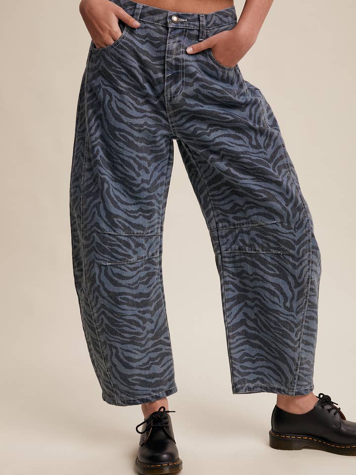 Jeans de Barril com Estampa de Zebra LP0260 por atacado de Listicle