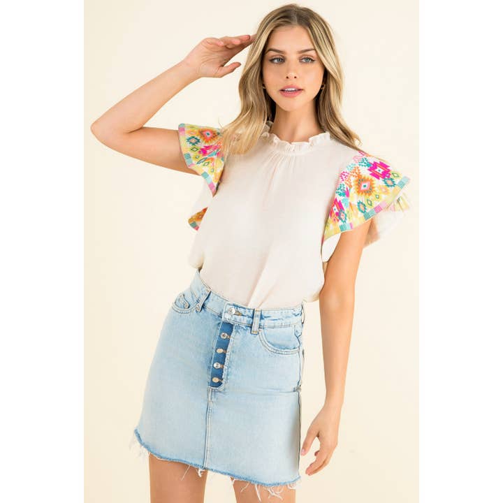 Besticktes Top mit Flatterärmeln für den Großhandel von THML