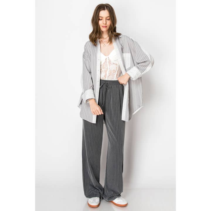 Pinstripe Drawstring Wide Leg Trouser PANTS for wholesale by SKYLAR ROSE