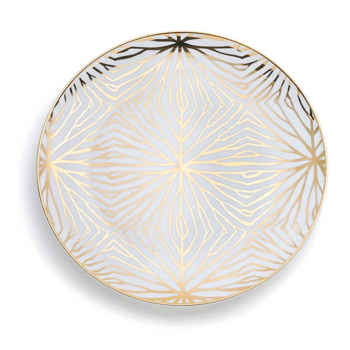 ANNA New York - Wholesale Dinner Plate - Talianna Lily Pad Dessert Plates, White & Gold, Set of 4
