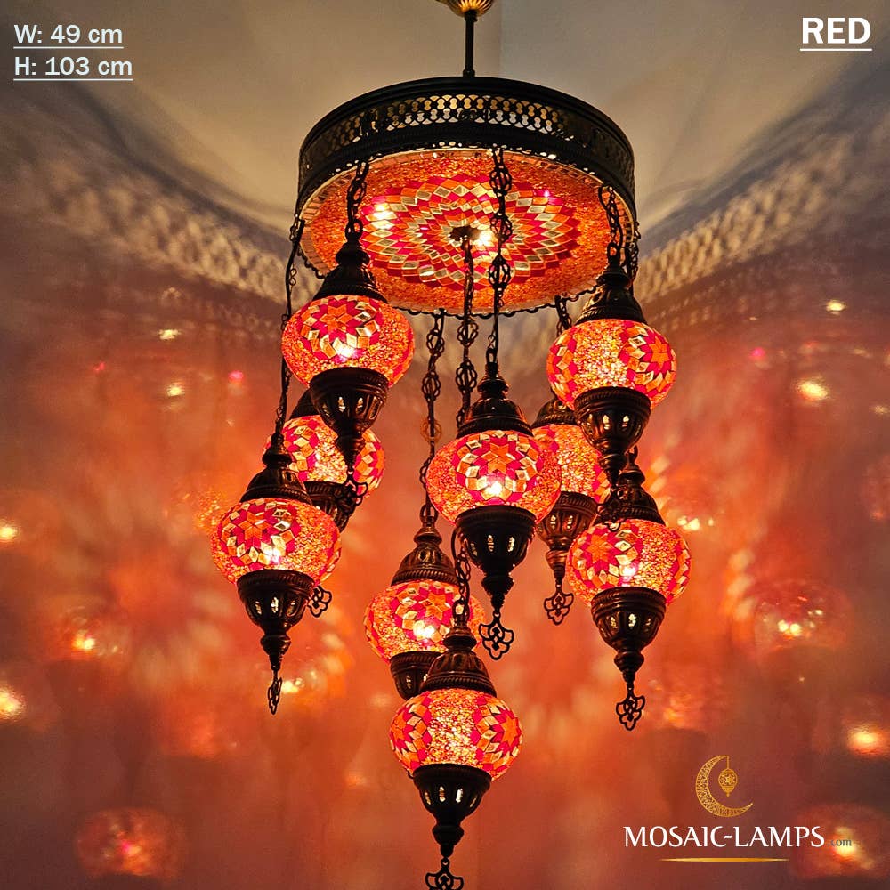 Mosaic Lamps – Großhandel Kronleuchter/Hängeleuchte – 9+1 türkische Kronleuchter mit gemischtem Globusmosaik, gemischte Siedlung24