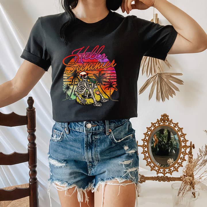 Funny Hello Summer Shirt, Skeleton Vacation Beach Shirt for wholesale by ShopLukeGifts