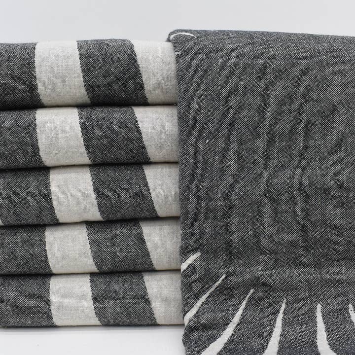 Organic Turkish Towels - Wholesale Picnic Blanket - Black Turkish Towel, Elegant Picnic Blanket1