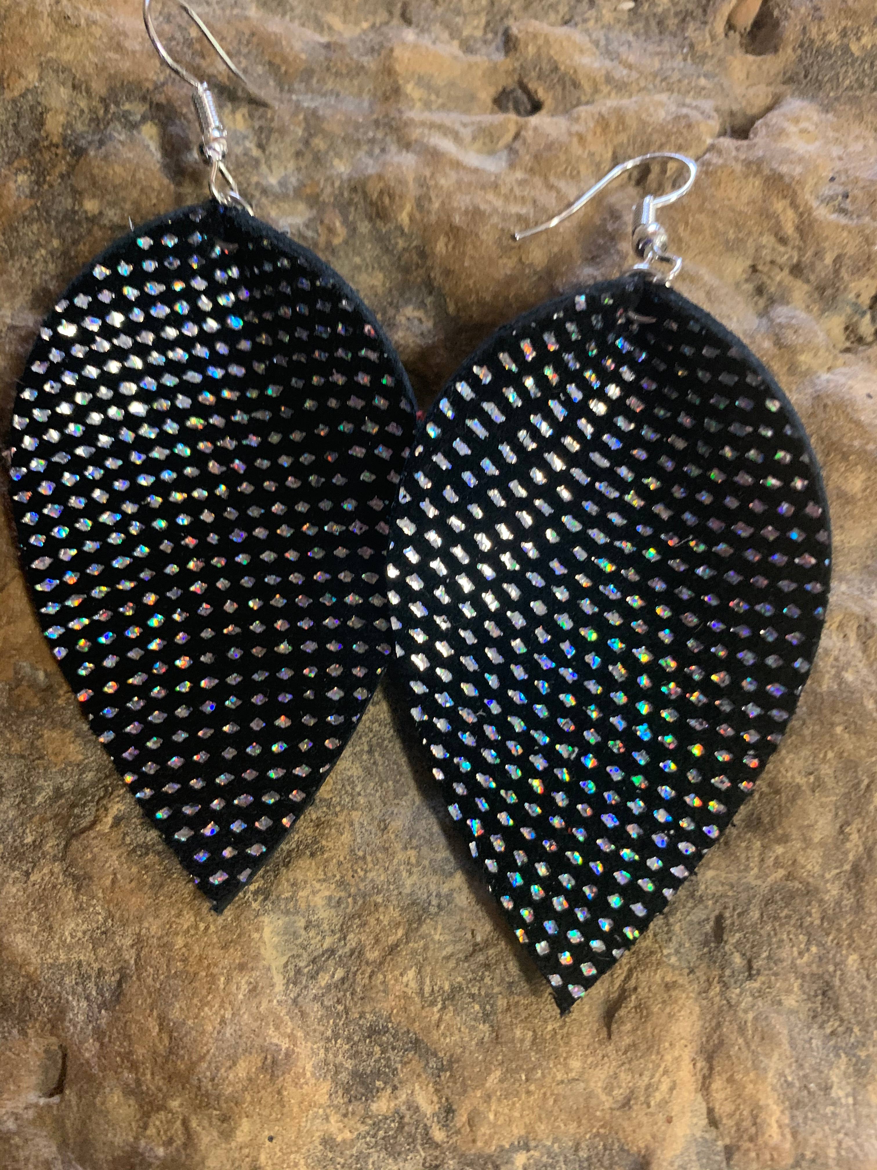 Jill's Jewels - Wholesale Dangle Earrings - Silver Holographic Leather Earrings3