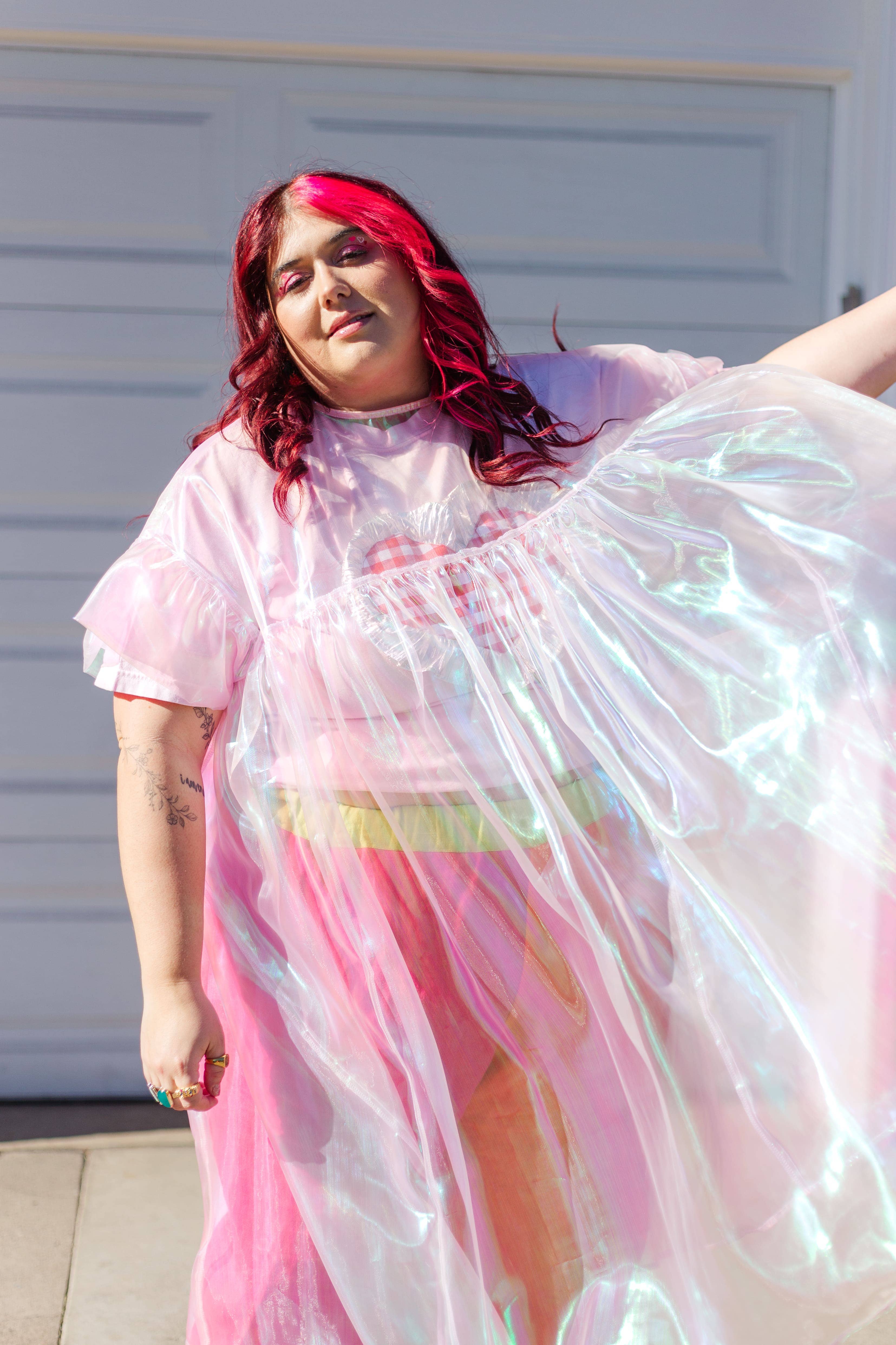 Nettle Studios - Wholesale Dress - Women's - Size Inclusive Plus Size Ruffle Maxi Dress Sheer Pink5