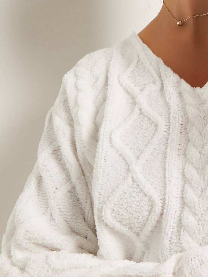 White Dreamcatcher Chenille Sweater for wholesale on Faire2