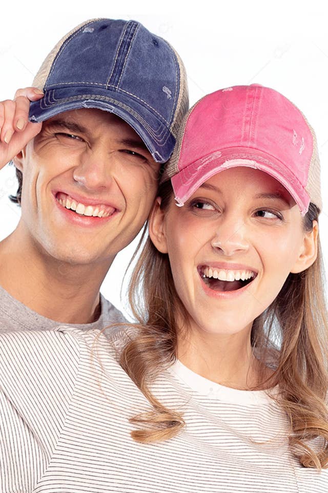 Hana - Wholesale Ponytail Cap - Women's - C.C Washed Denim with Crossed Elastic Band Mesh Pony Cap34