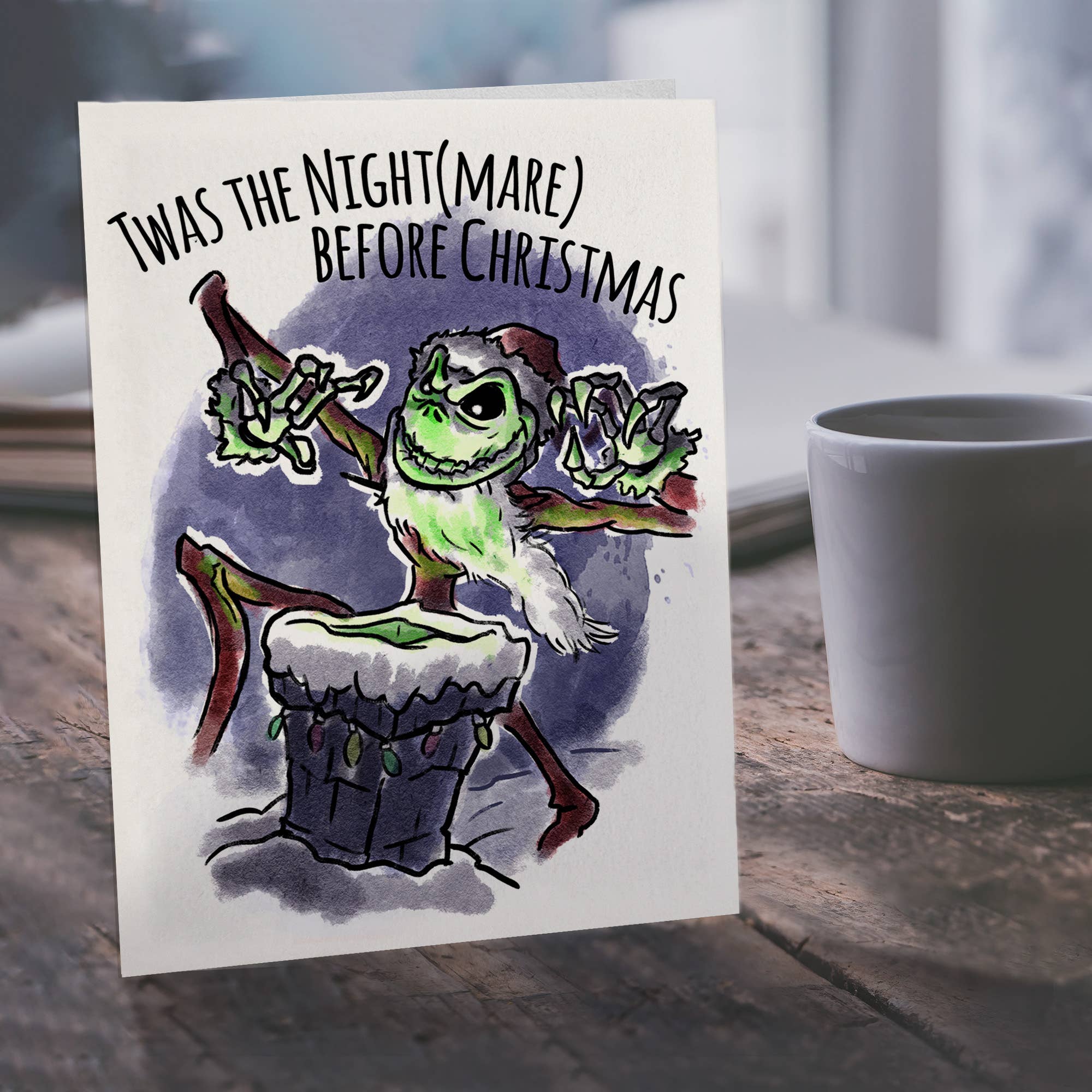 Aaron Millard Illustration - Venta al por mayor Tarjetas de Navidad - Tarjeta navideña de película de terror «Fue la noche antes de Navidad»2