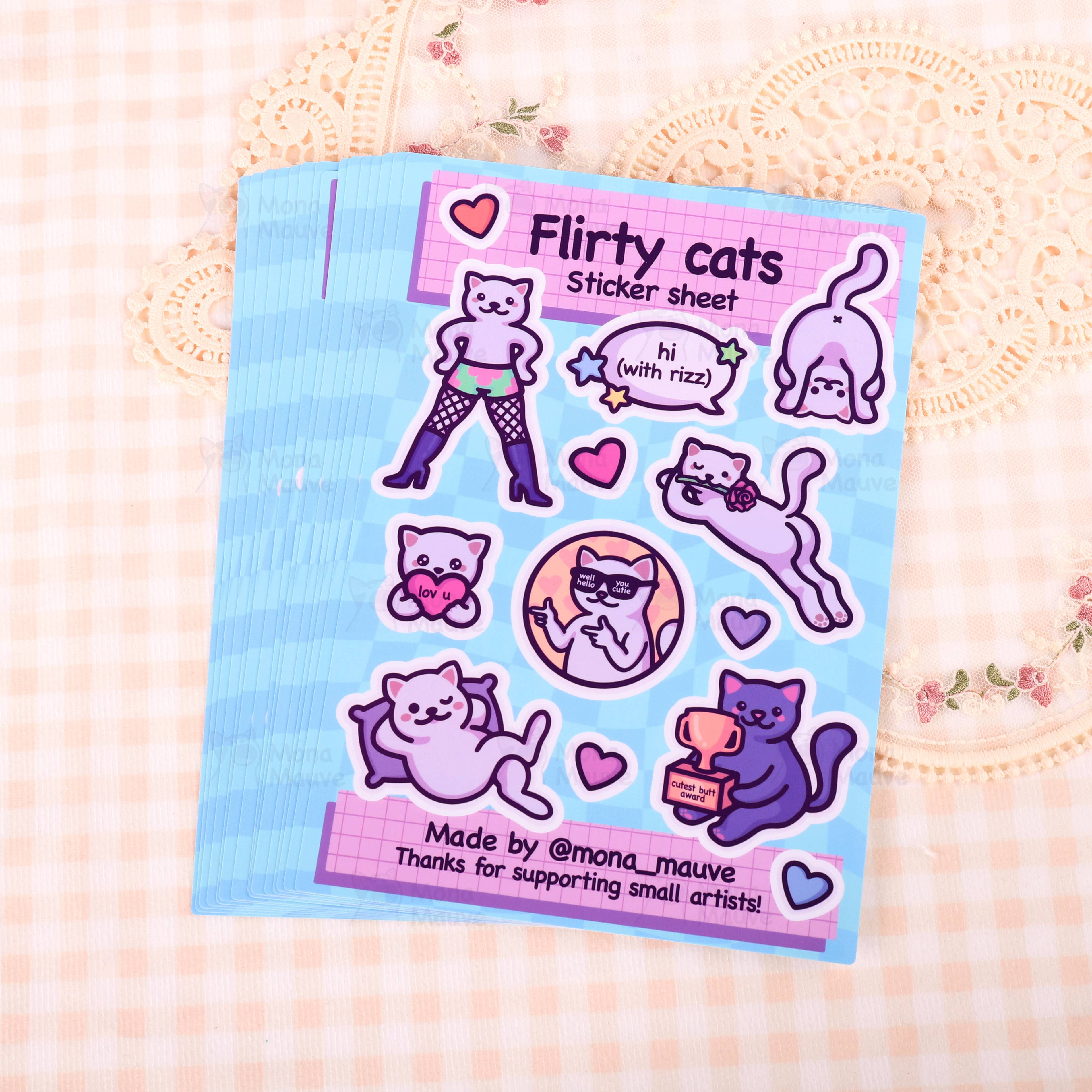 Mona Mauve • Silly Art! - Wholesale Sticker - Flirty Cats Sticker Sheet |  Cute & Funny Vinyl Stickers2