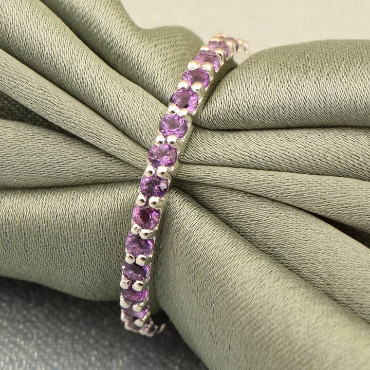 Star Joya - Wholesale Ring met meerdere stenen - Eternity Band 925 sterling zilver ronde ring van 2 mm amethist0